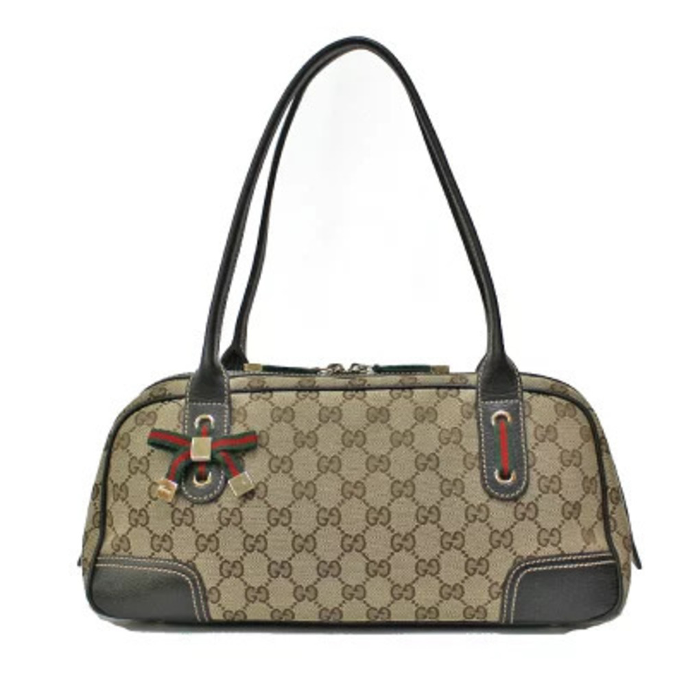 GUCCI GG Shoulder Bag Canvas Leather Beige Brown